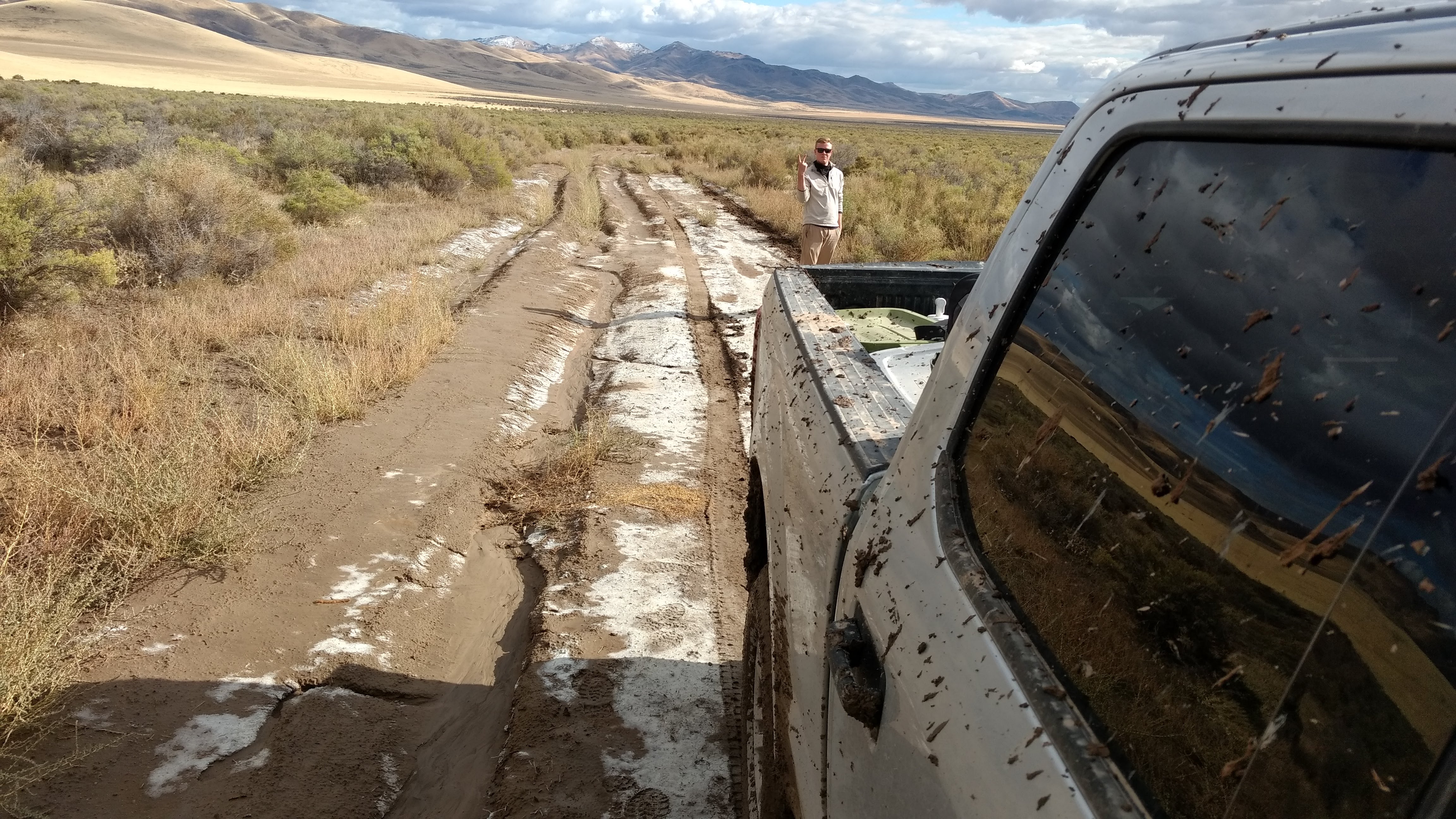 Our Truck Splattered and the Road we Came Down, Sept 2017.